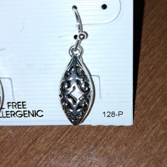 Silver Filigree Drop Earrings for Sensitive Ears - Picture 2 of 3